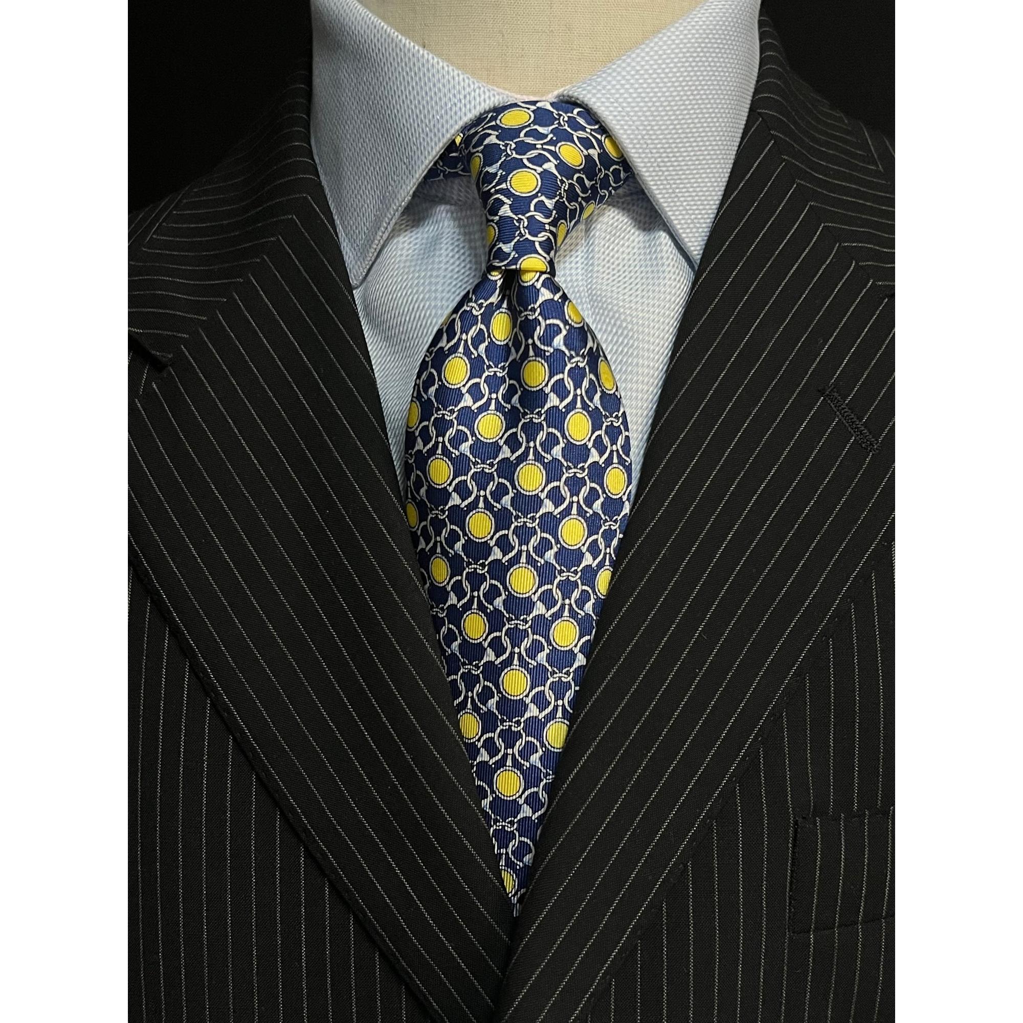 MonsterTie Printed D-Ring Snaffle Bits Navy Yellow Necktie