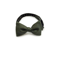 An olive green textured bow tie with a black adjustable strap, displayed on a clean white background.