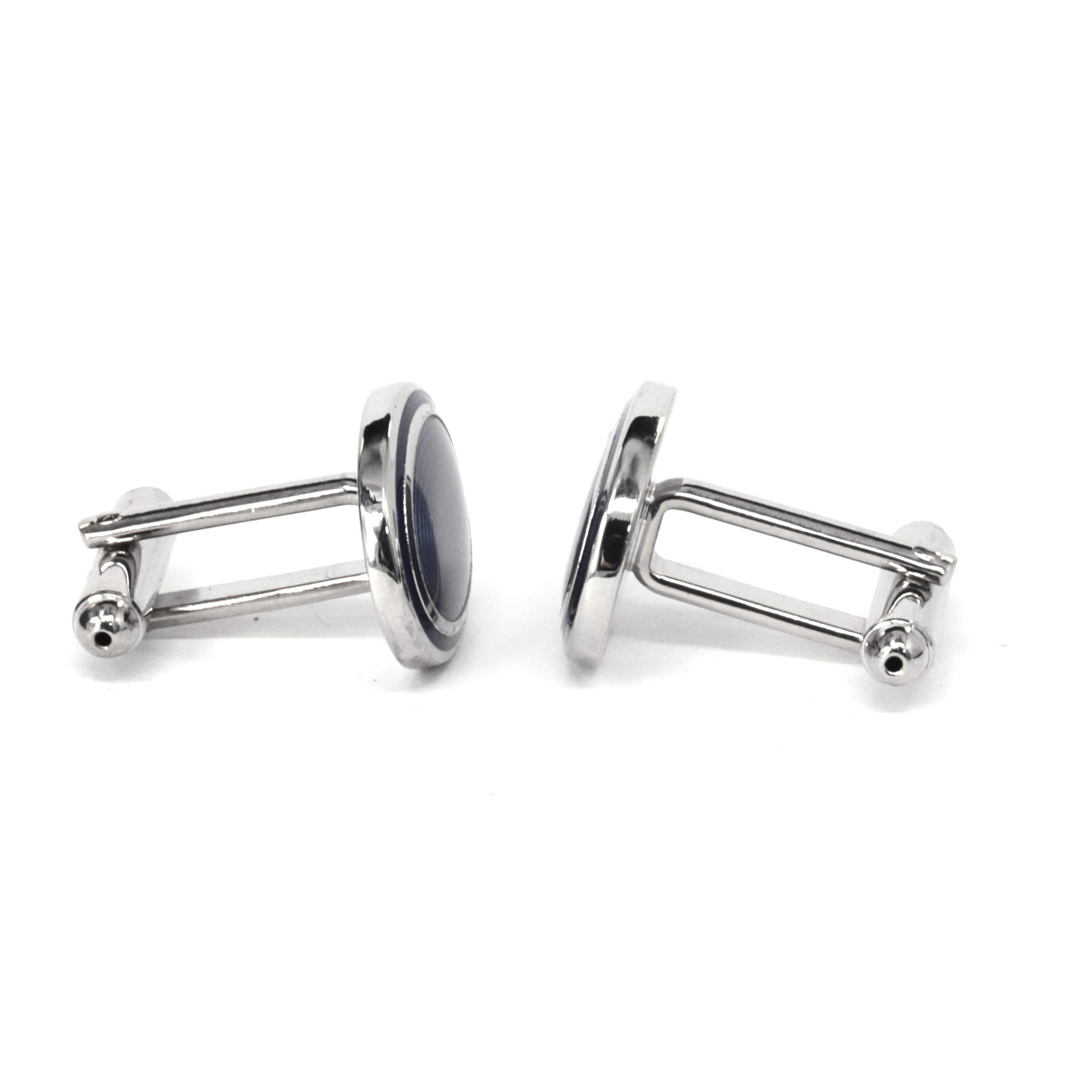 Classic Oval Enamel Blue Cufflinks with Blue circle