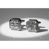 Crystal square silver cufflinks from Orobianco L'unique featuring sparkling clear crystals.