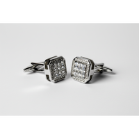 Crystal square silver cufflinks featuring sparkling clear crystals and a sleek design.
