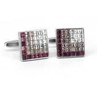 Gradient purple crystal cufflinks featuring square design with light purple and dark purple crystals.