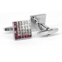 Gradient purple crystal cufflinks featuring a stylish design with colorful crystals in a unique square shape.