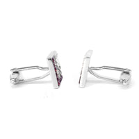 Gradient purple crystal cufflinks showcasing a unique design with sparkling gradient crystals against a silver base.