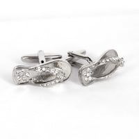Silver and White Crystal slipper cufflinks showcasing a unique flip-flop design embellished with crystals.