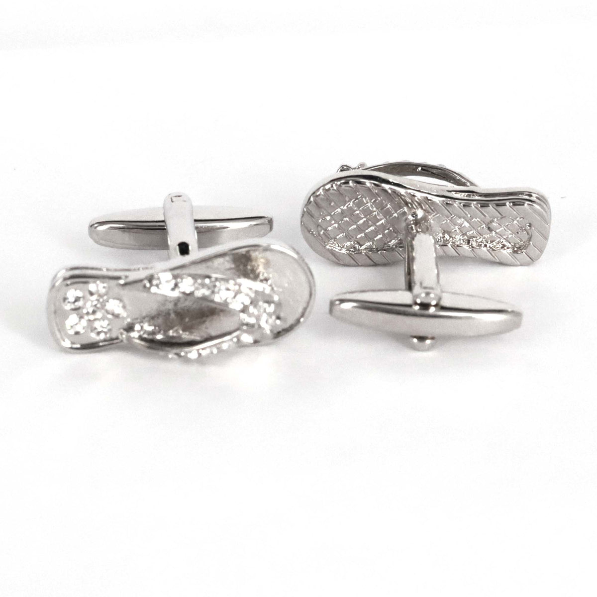 Silver and White Crystal slipper cufflinks featuring a stylish and playful design with shimmering details.