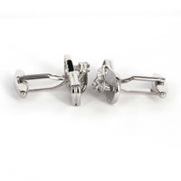 Silver and White Crystal slipper cufflinks showcasing a stylish design with elegant detailing.