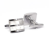 Mother Of Pearl  Stripe Silver horizontal  Rectangle Cufflinks