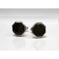 Octagonal Carbon Fibre Gold & Black  Cufflinks Marzthomson
