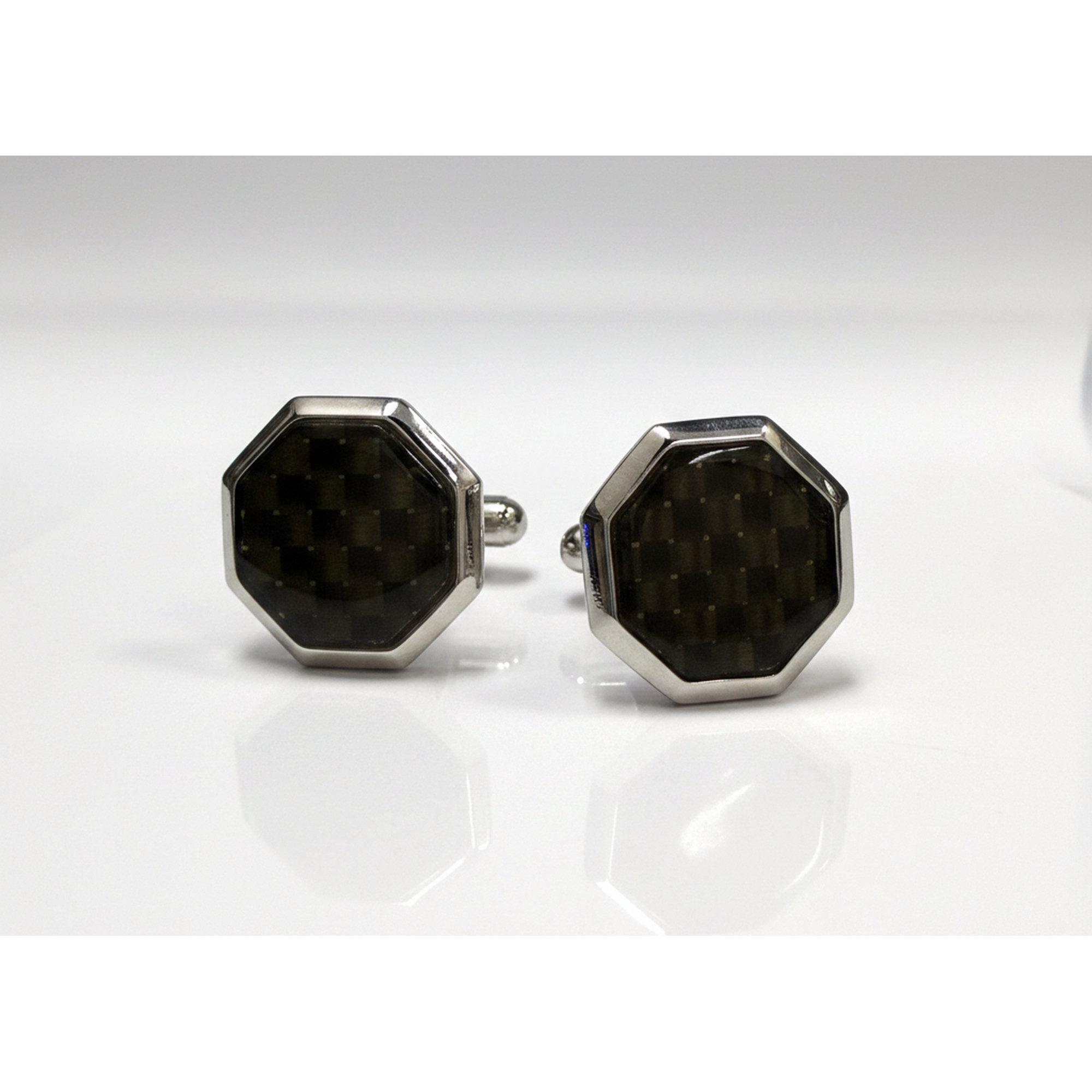 Octagonal Carbon Fibre Gold & Black  Cufflinks Marzthomson