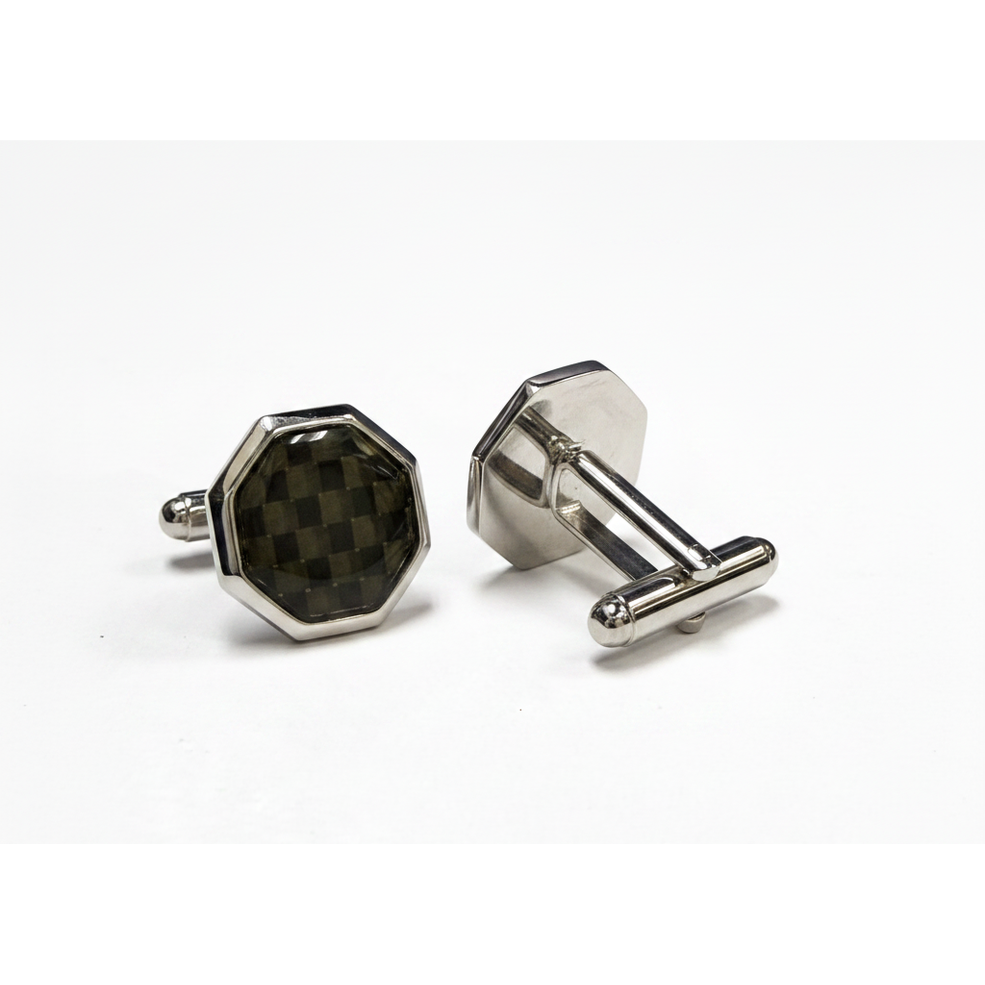 Octagonal Carbon Fibre Gold & Black  Cufflinks Marzthomson