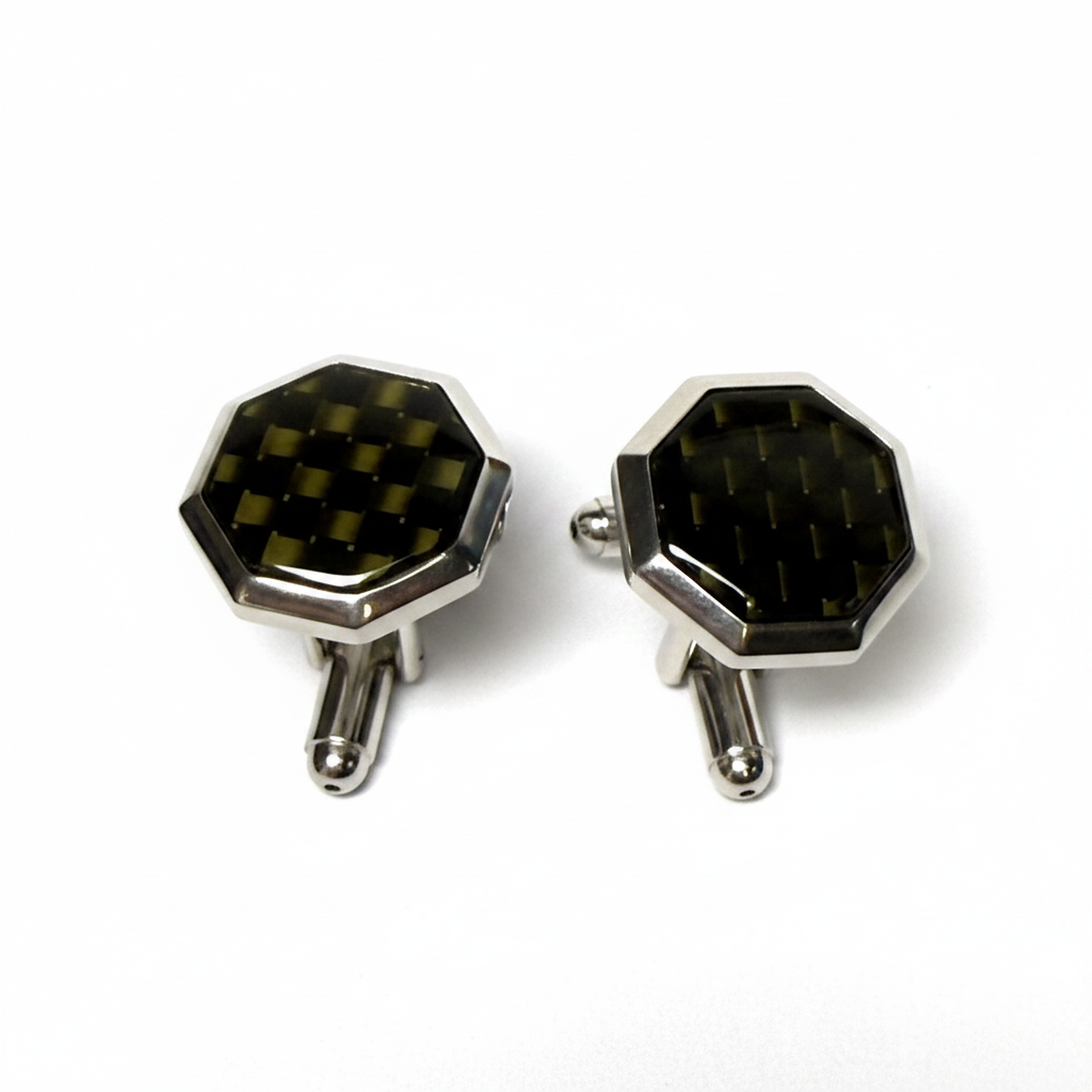 Octagonal Carbon Fibre Gold & Black  Cufflinks Marzthomson