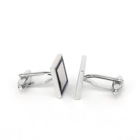 Silver Square Cufflinks with edge blue enamel