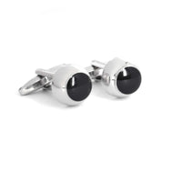 Silver Round domeCufflinks with Black Enamel (Small)
