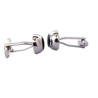 Silver Round domeCufflinks with Black Enamel (Small)