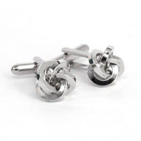 Silver Silk Knot Cufflink, elegant silver-toned brass cufflinks with a silk knot design, perfect for formal attire.