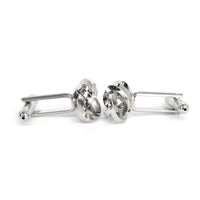 Silver Silk Knot Cufflink showcasing elegant silk knot design in silver-toned brass, perfect for enhancing formal attire.