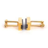 Gold Bar with Black Fiber glass Rectangle Cufflinks (Online Exclusive)
