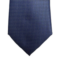 Navy blue tie with a subtle pattern on a white background