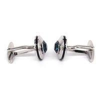 Round Silver 1 Blue diamond crystal Cufflinks  (Online Exclusive)