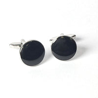 Premium black enamel cufflinks from The Noir Series, perfect for adding elegance to formal attire.