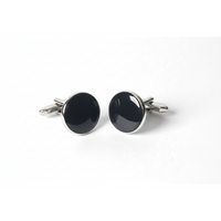 Premium black enamel cufflinks from The Noir Series, perfect for the modern gentleman's formal attire.