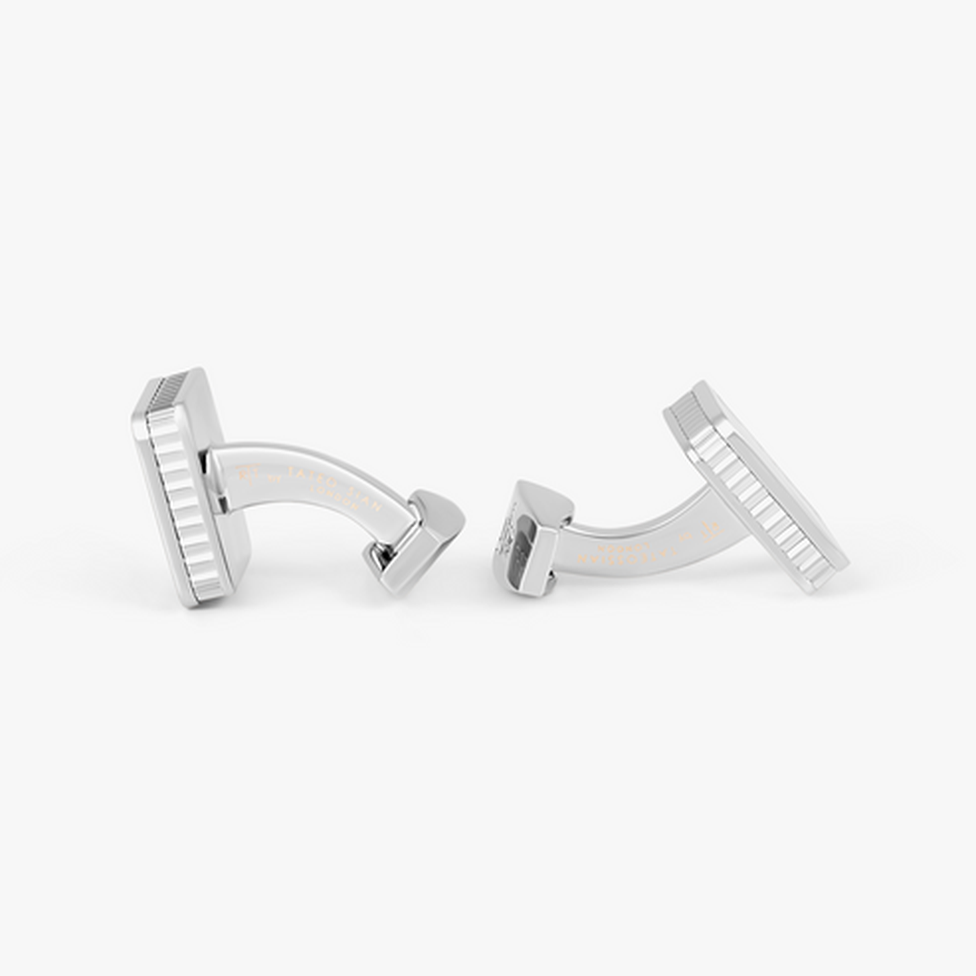 Tateossian Diamond Giza Ice Cufflinks Palladium & Black Enamel