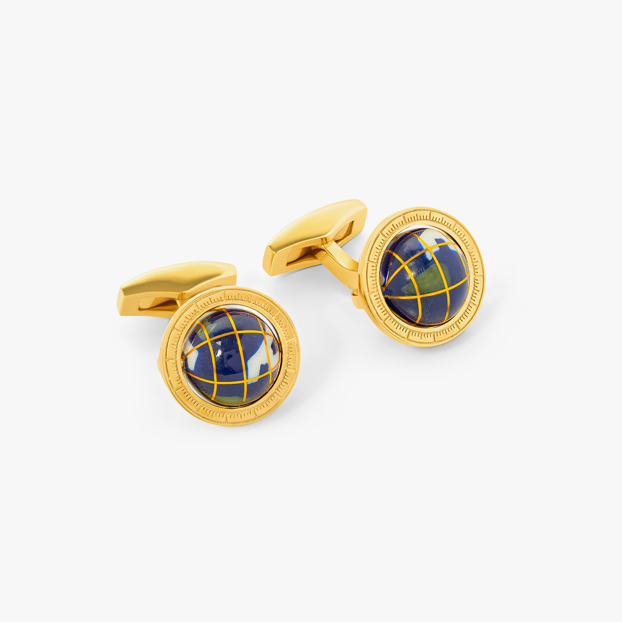 Globe Cufflinks Yellow Gold Plated Silver with Blue Lapis