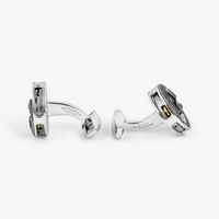 Deboss Round Skeleton Cufflinks Rhodium Plated Silver with Watch Movemen