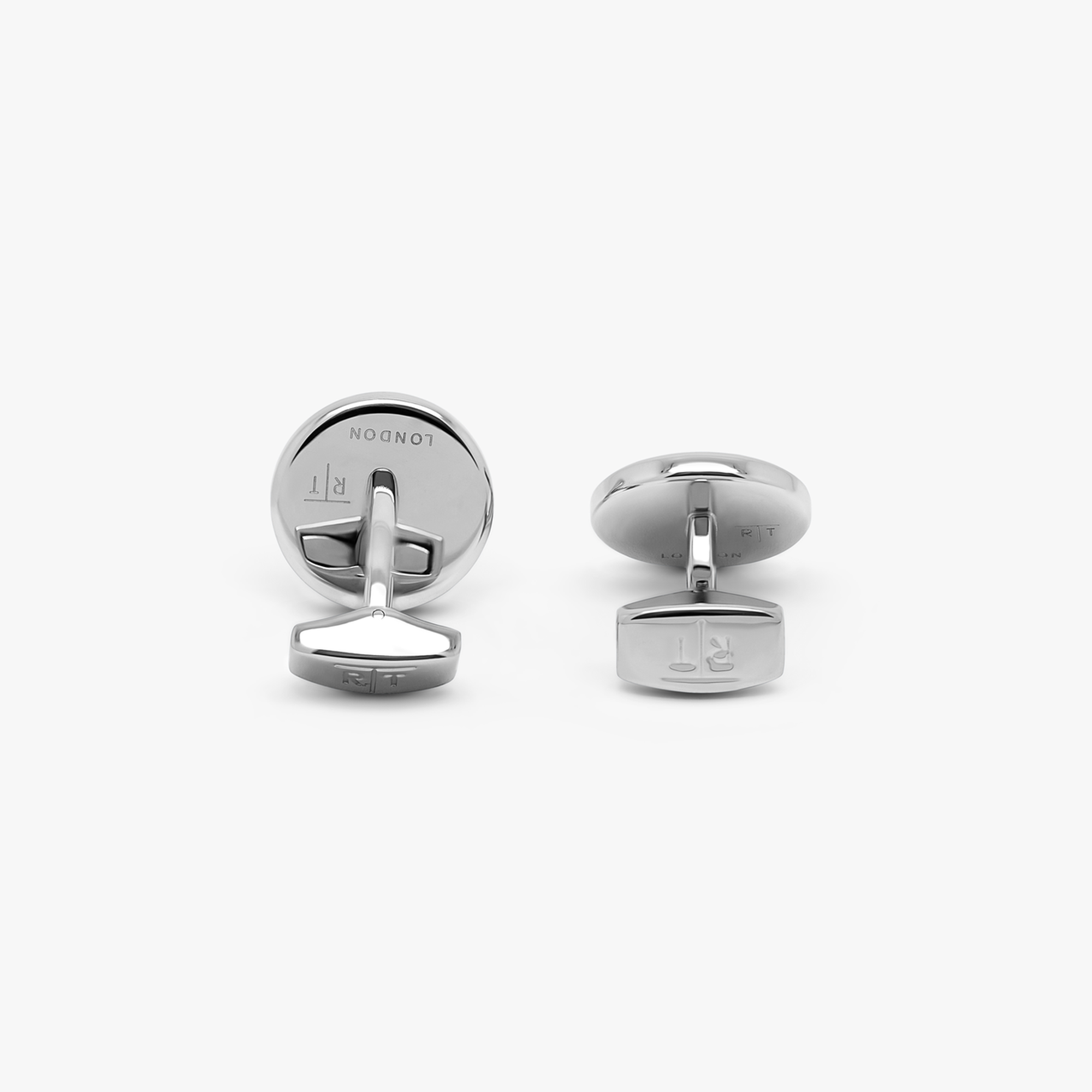 Rotondo Guilloche cufflinks with white mother of pearl in stainless steel