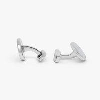 Rotondo Guilloche cufflinks with white mother of pearl in stainless steel