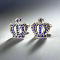 Crown Crystal Blue and White Crystal Cufflinks