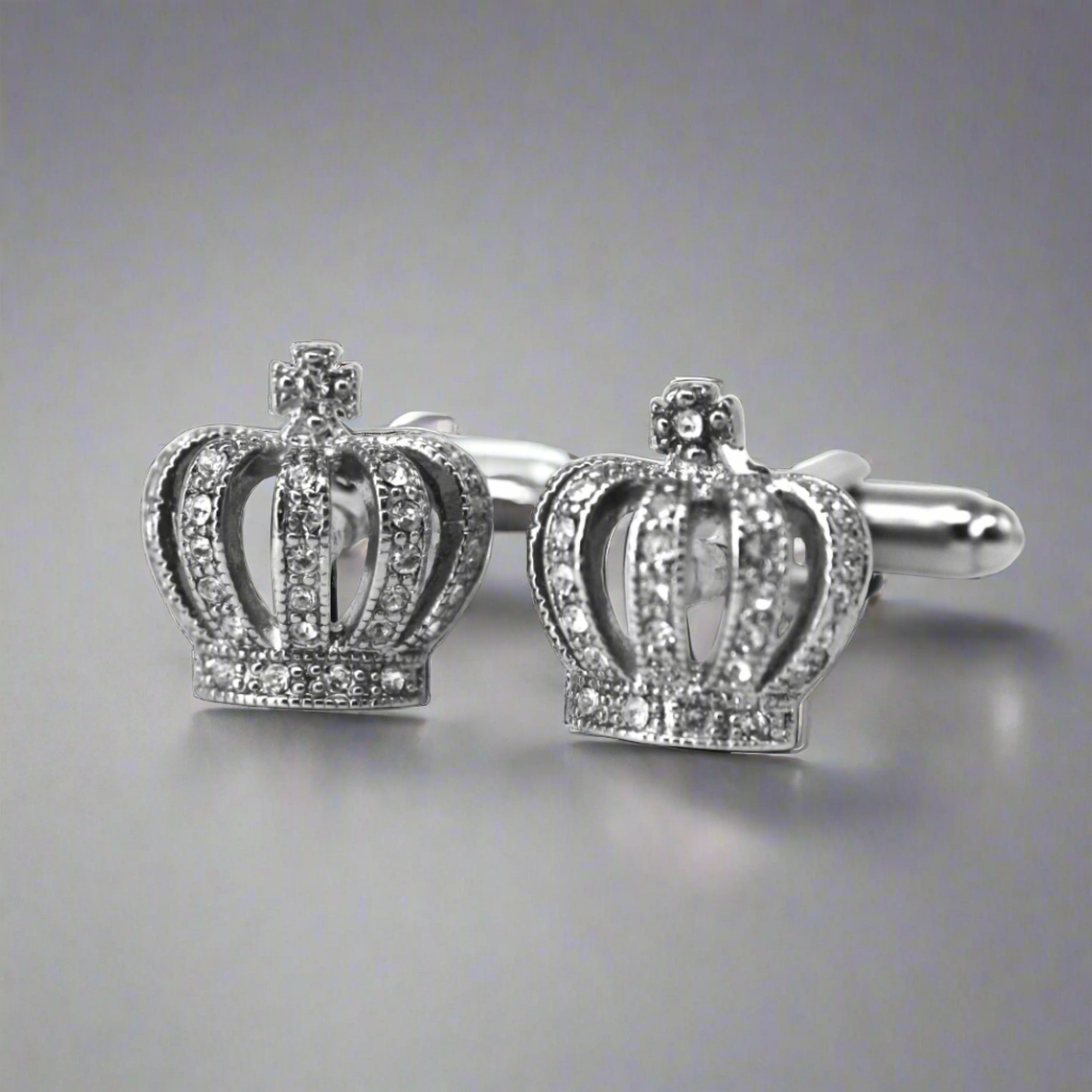 Crown Crystal Blue and White Crystal Cufflinks