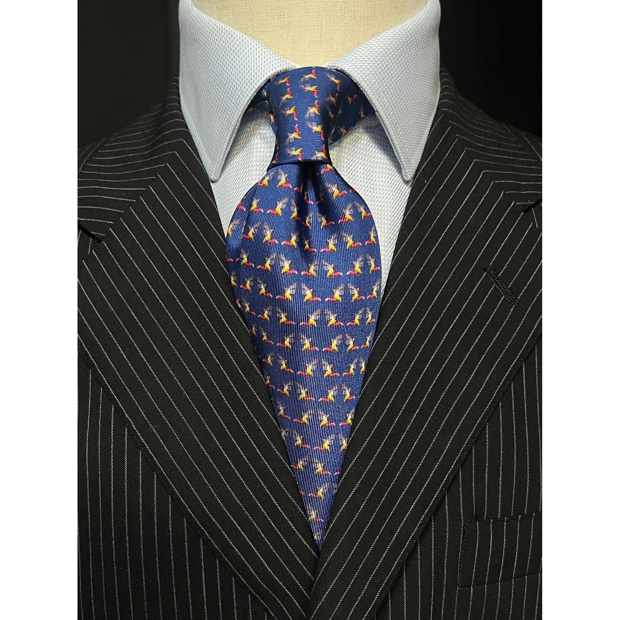 MonsterTie printed Sunbird Navy Cravatta