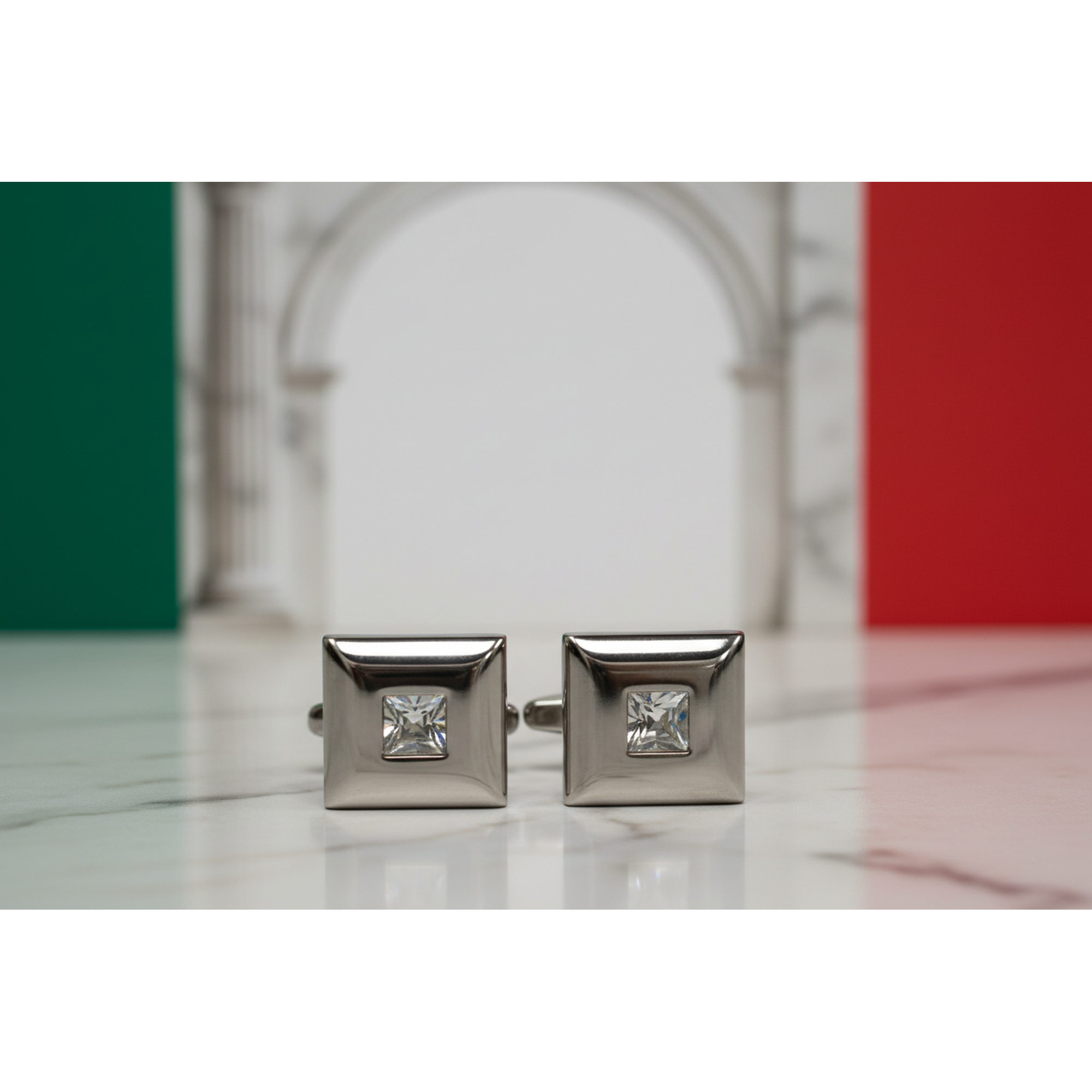 Single Crystal square Silver Cufflinks - Orobianco L'unique