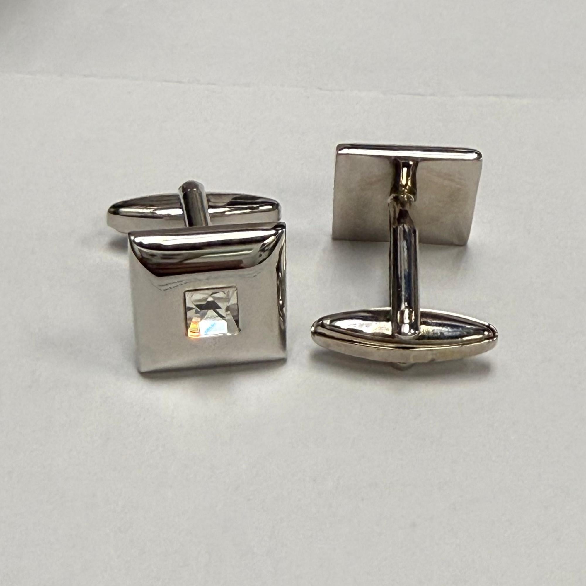 Single Crystal square Silver Cufflinks - Orobianco L'unique