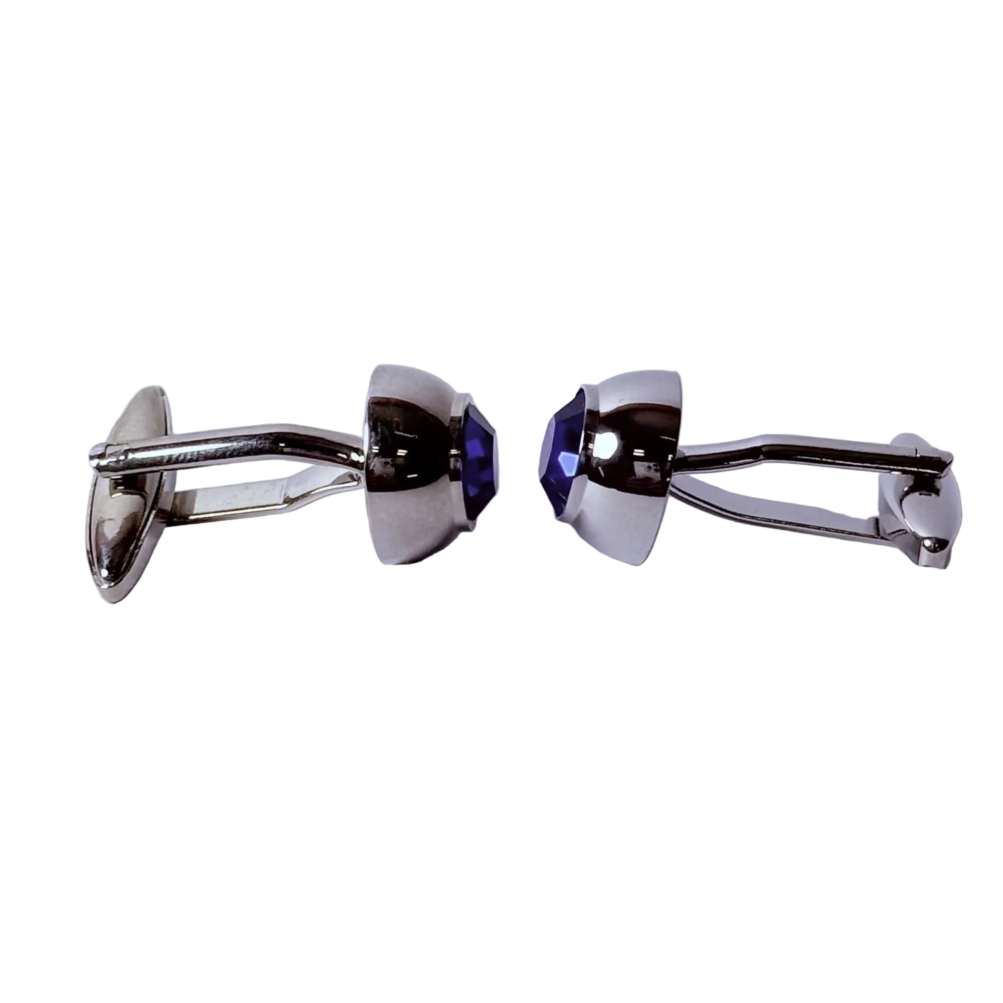 Pair of silver cufflinks with purple gemstones 