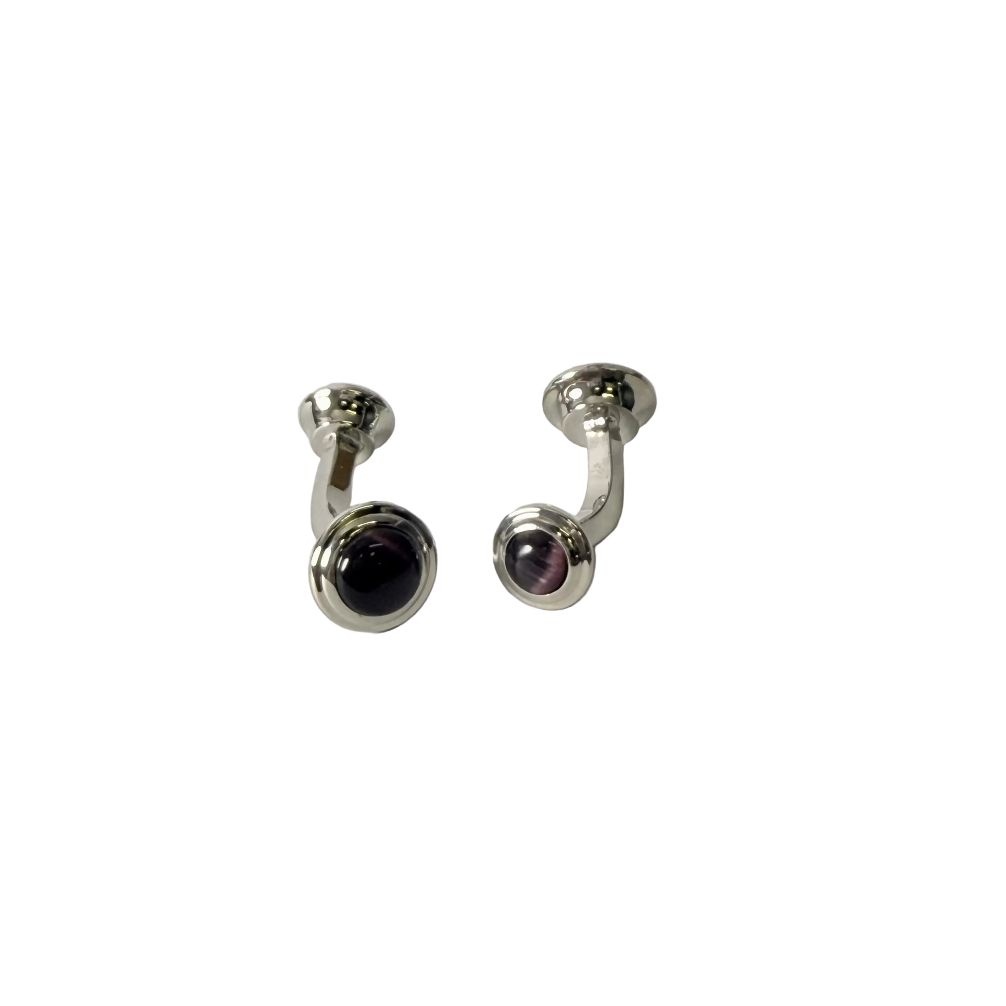 A pair of silver-toned with Brown fiberglass Cufflinks