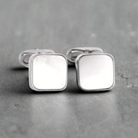 MonsterTie mother of pearl cufflinks - handcrafted square design with iridescent Mother of Pearl inlay.