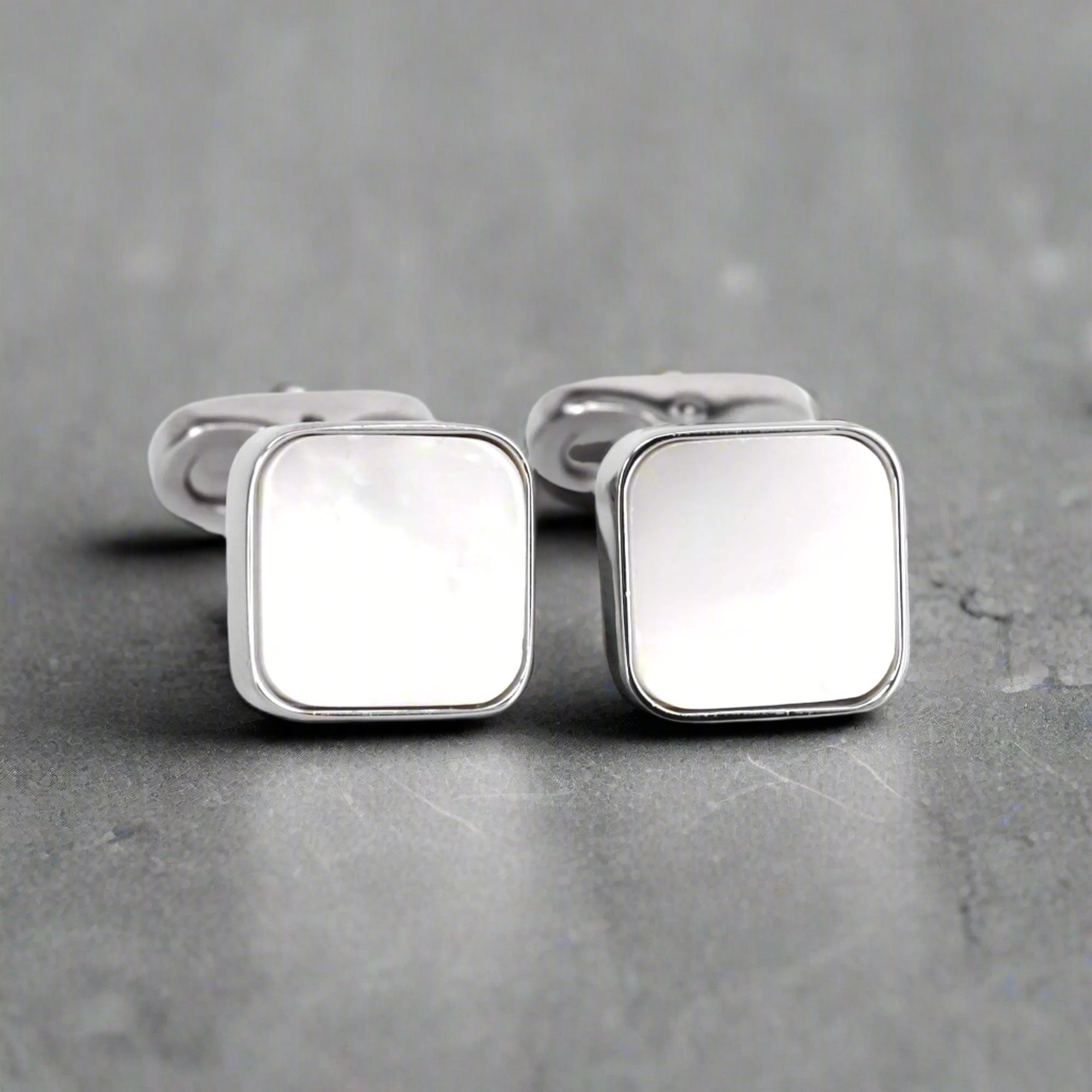 MonsterTie mother of pearl cufflinks - handcrafted square design with iridescent Mother of Pearl inlay.