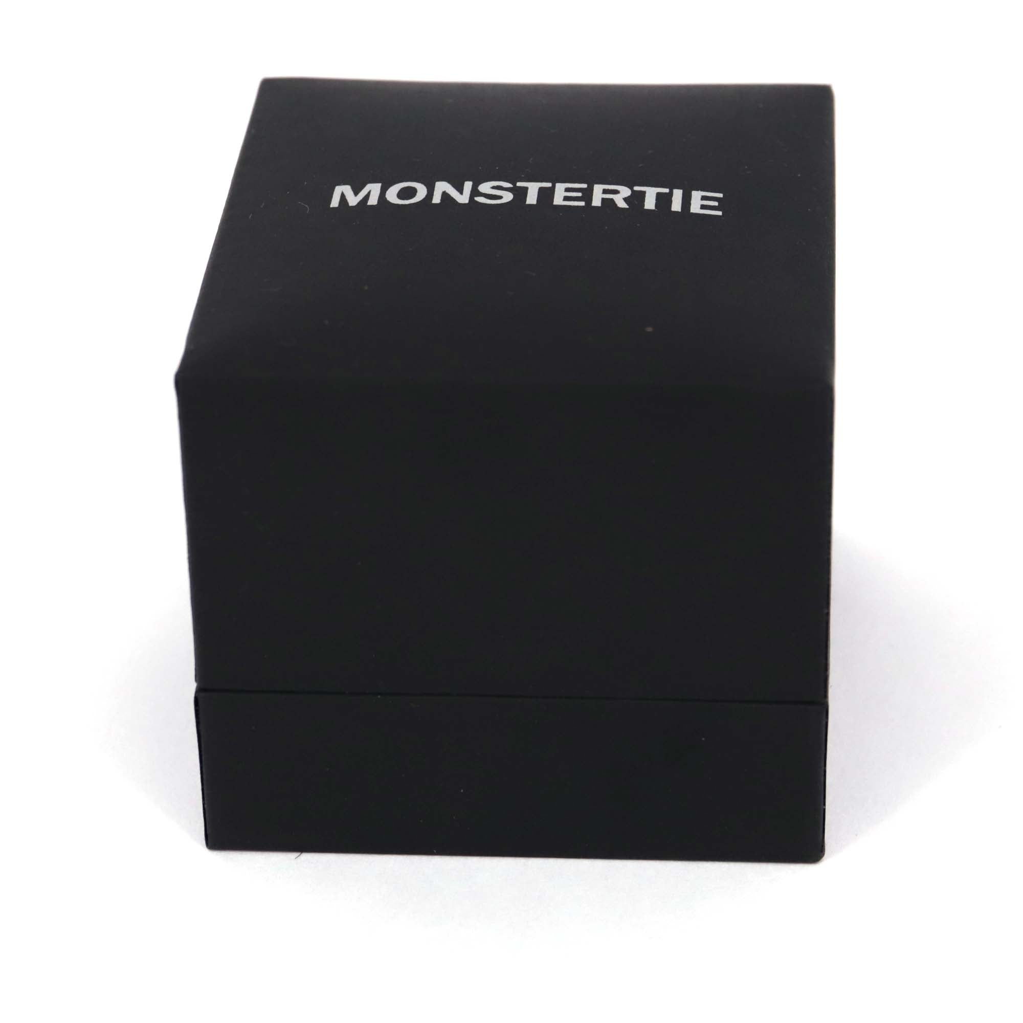 MonsterTie mother of pearl cufflinks black box packaging with logo