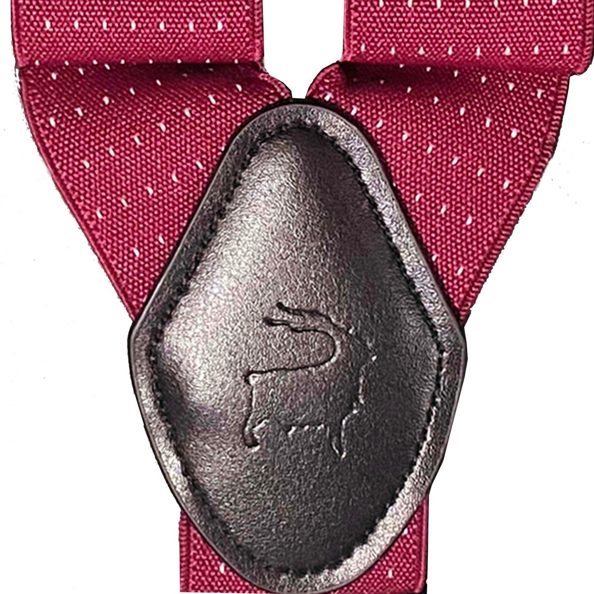 Orobianco red dot suspender showcasing red suspender straps with white dots and a silver logo attachment.