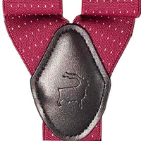 Orobianco red dot suspender showcasing red suspender straps with white dots and a silver logo attachment.