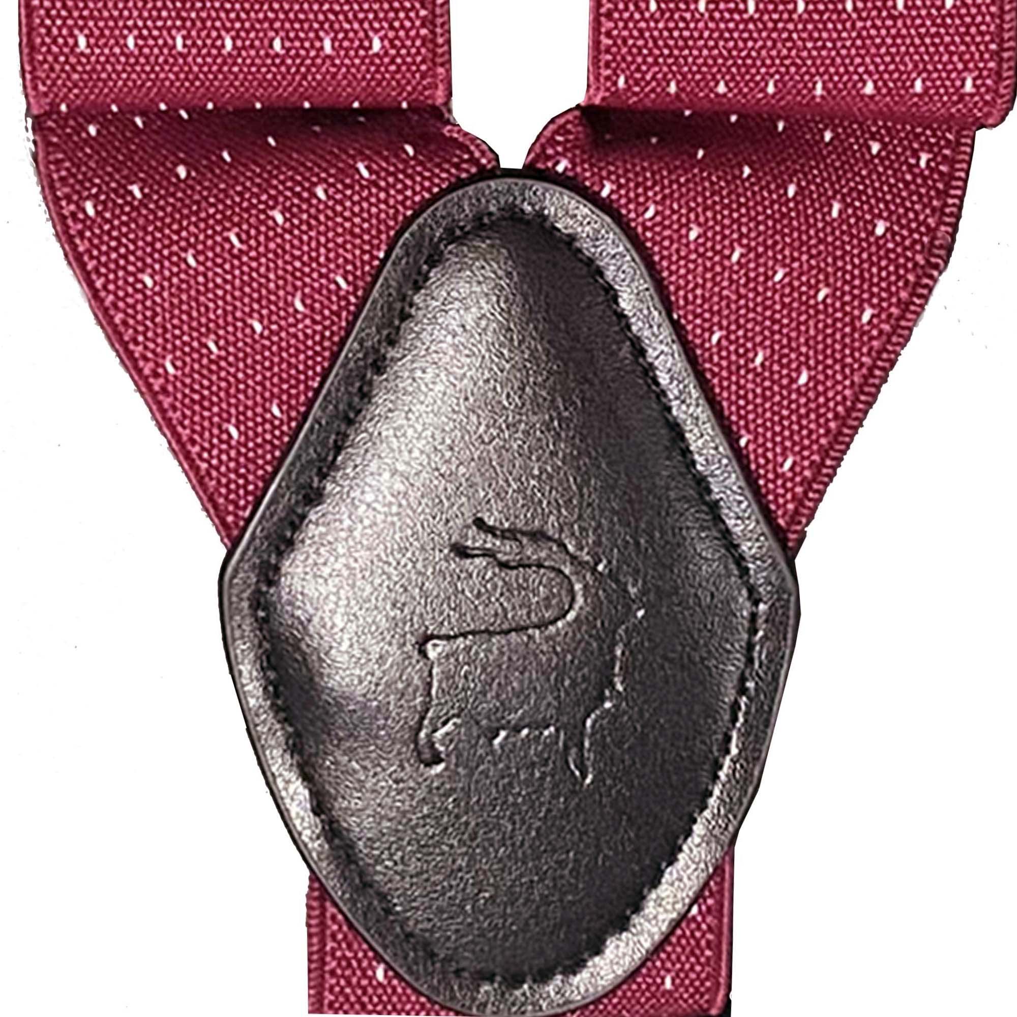 Orobianco red dot suspender showcasing red suspender straps with white dots and a silver logo attachment.