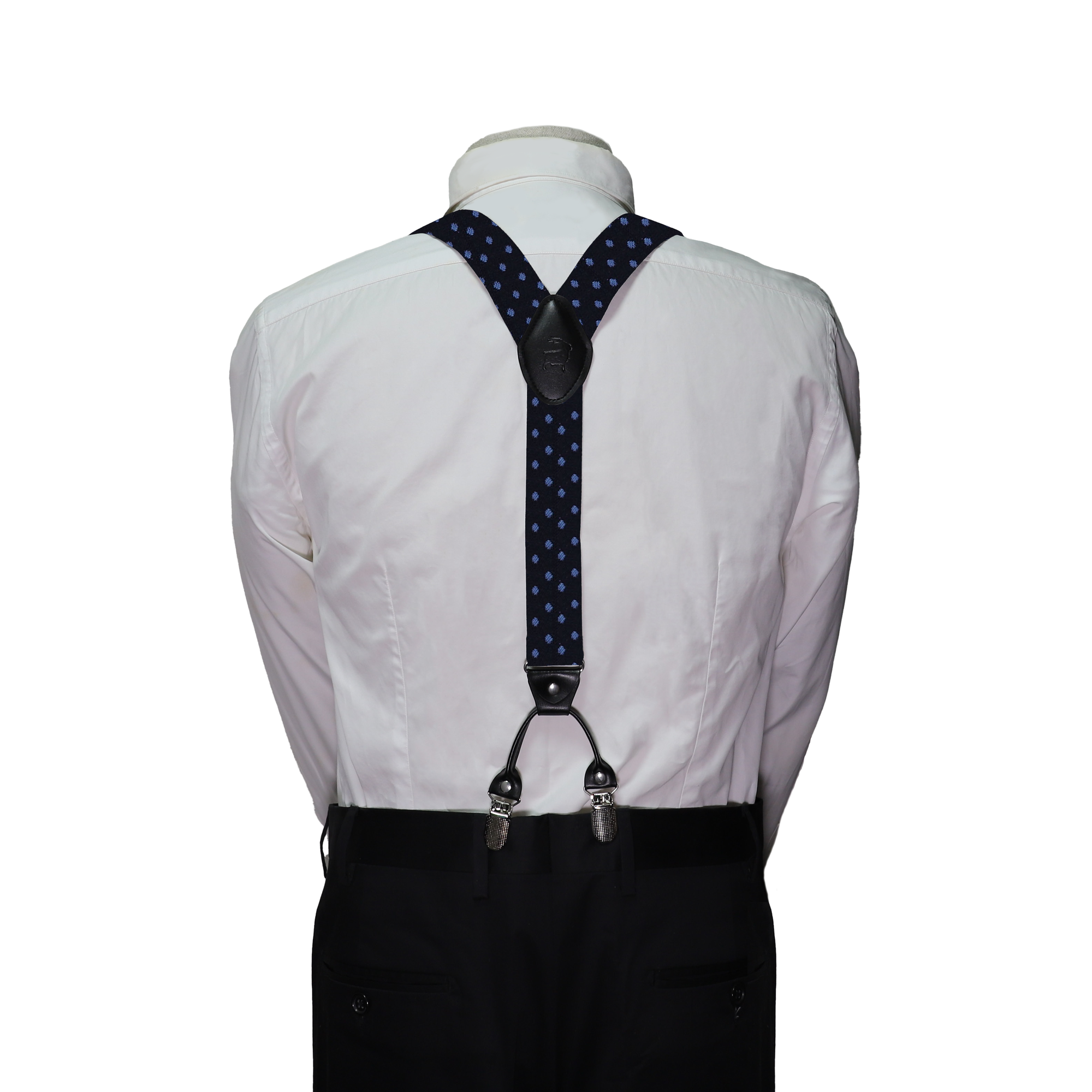 Orobianco Suspender Navy with Blue Dot Clip Front