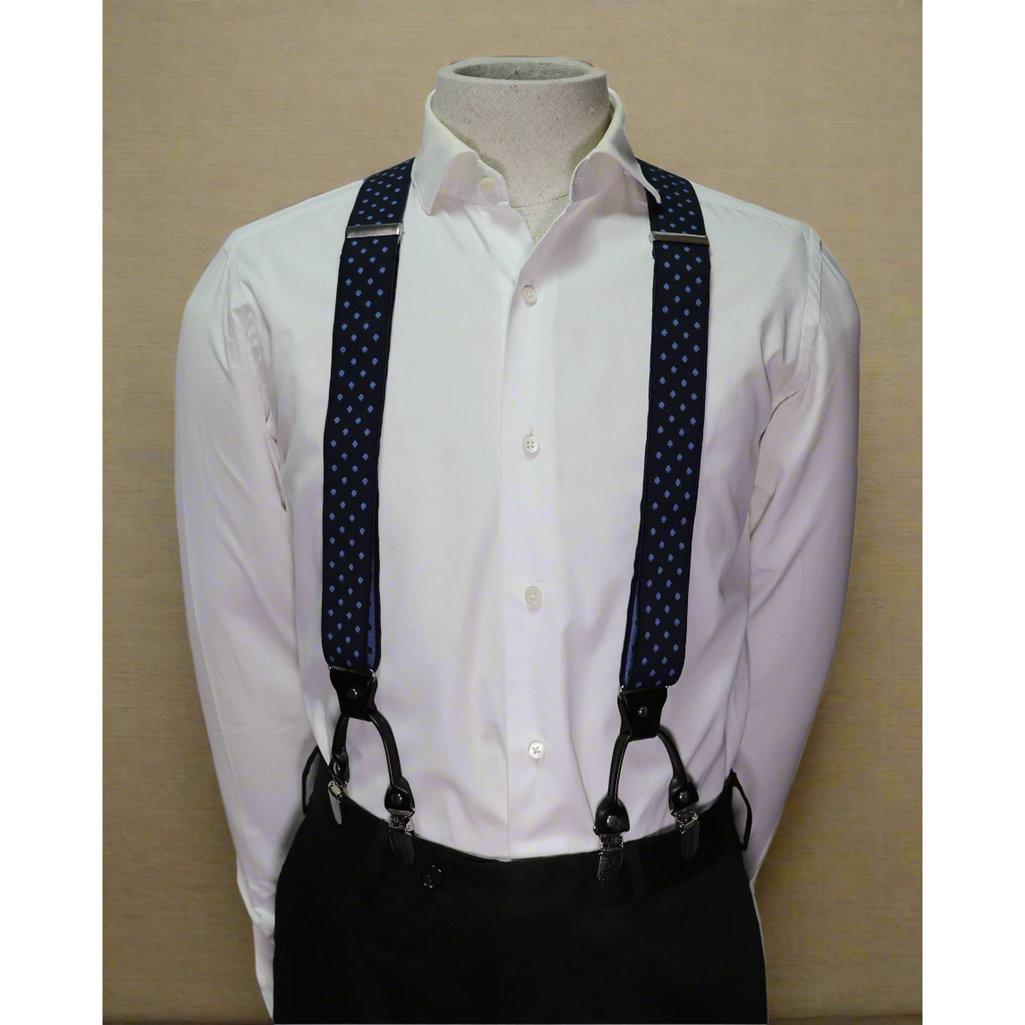 Orobianco Suspender Navy with Blue Dot Clip Front
