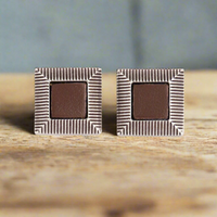 Genuine Brown Leather square with Roof top Mansard Cufflinks
