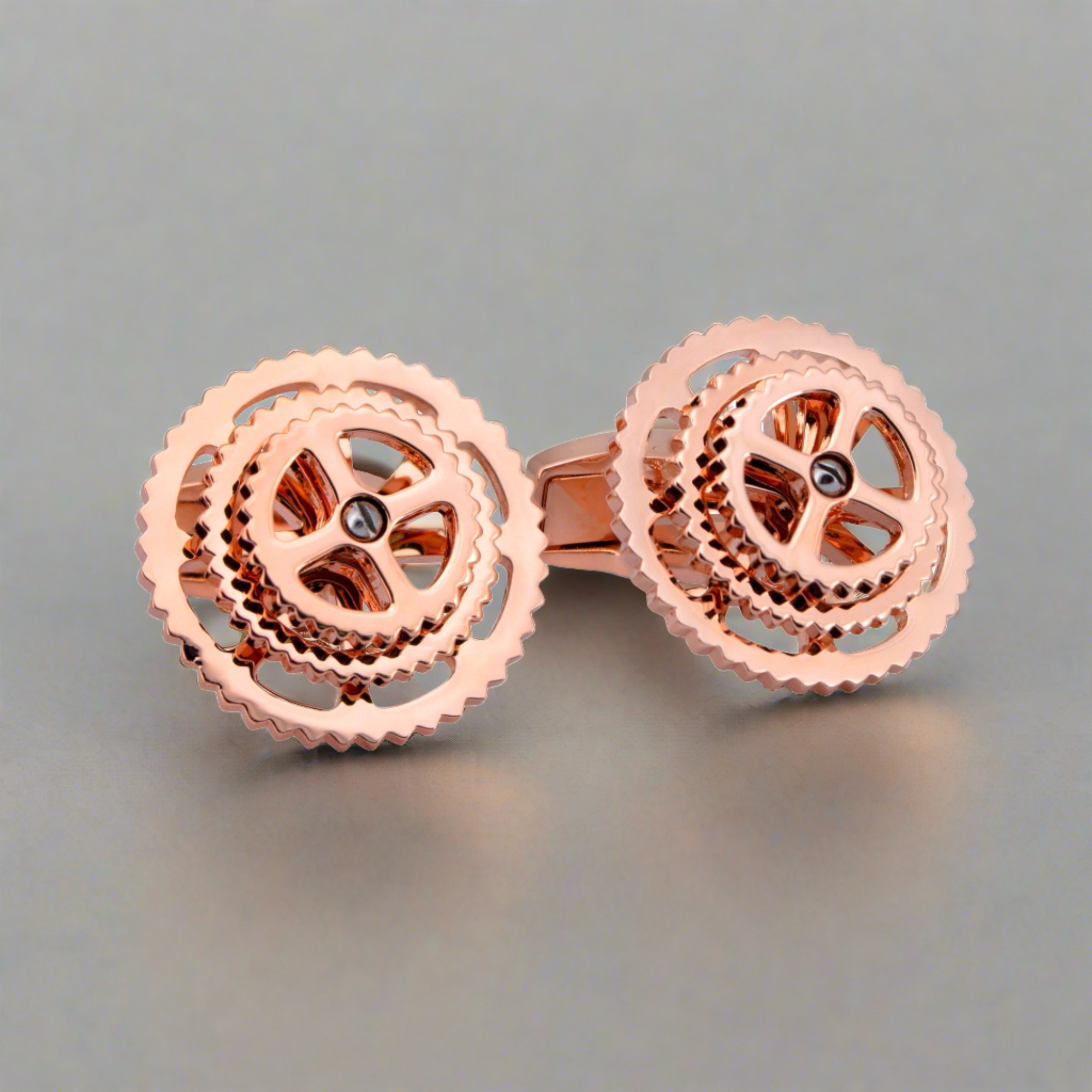 Rotatable Rose Gold Bike Gear Cufflinks