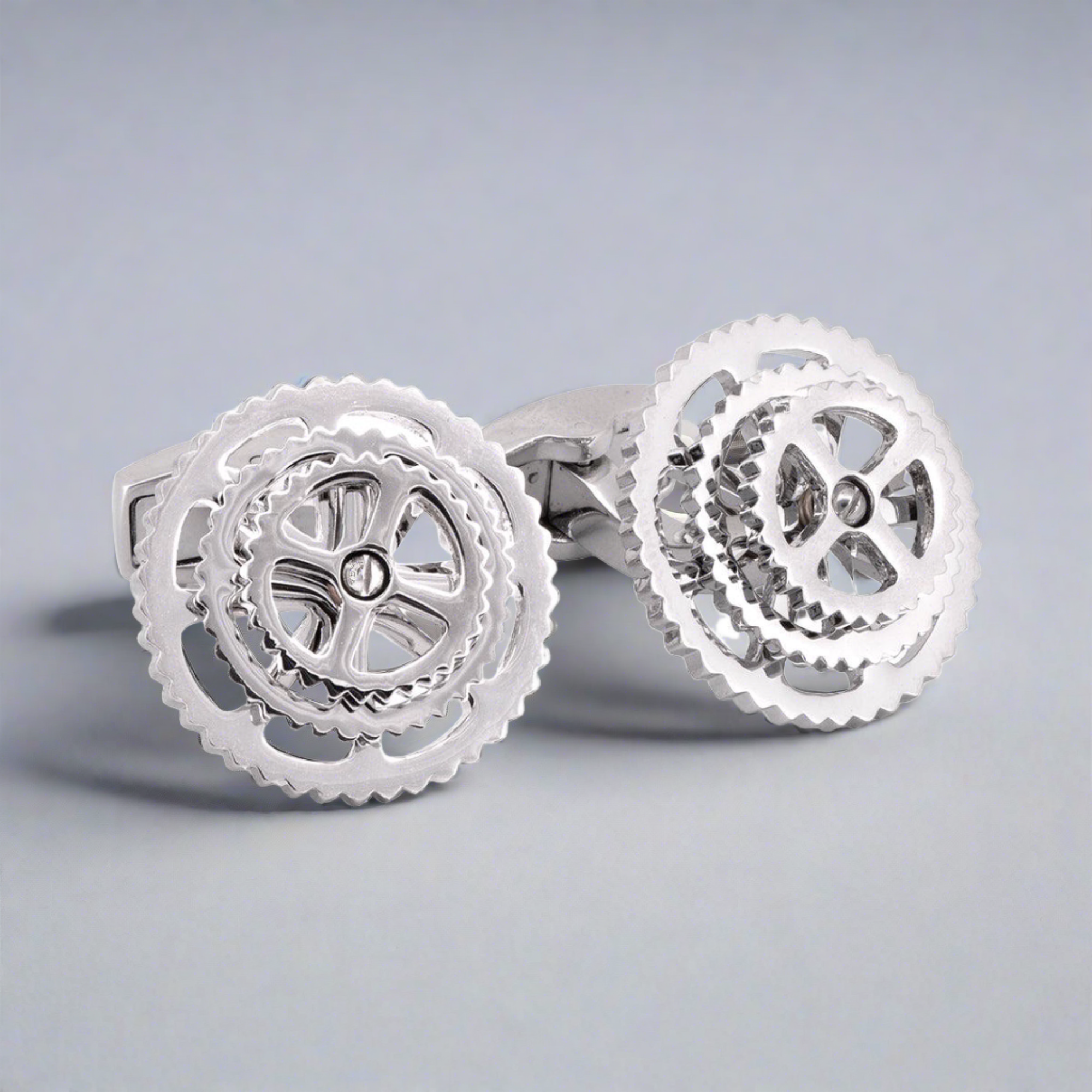 Rotatable Silver Bike Gear Cufflinks