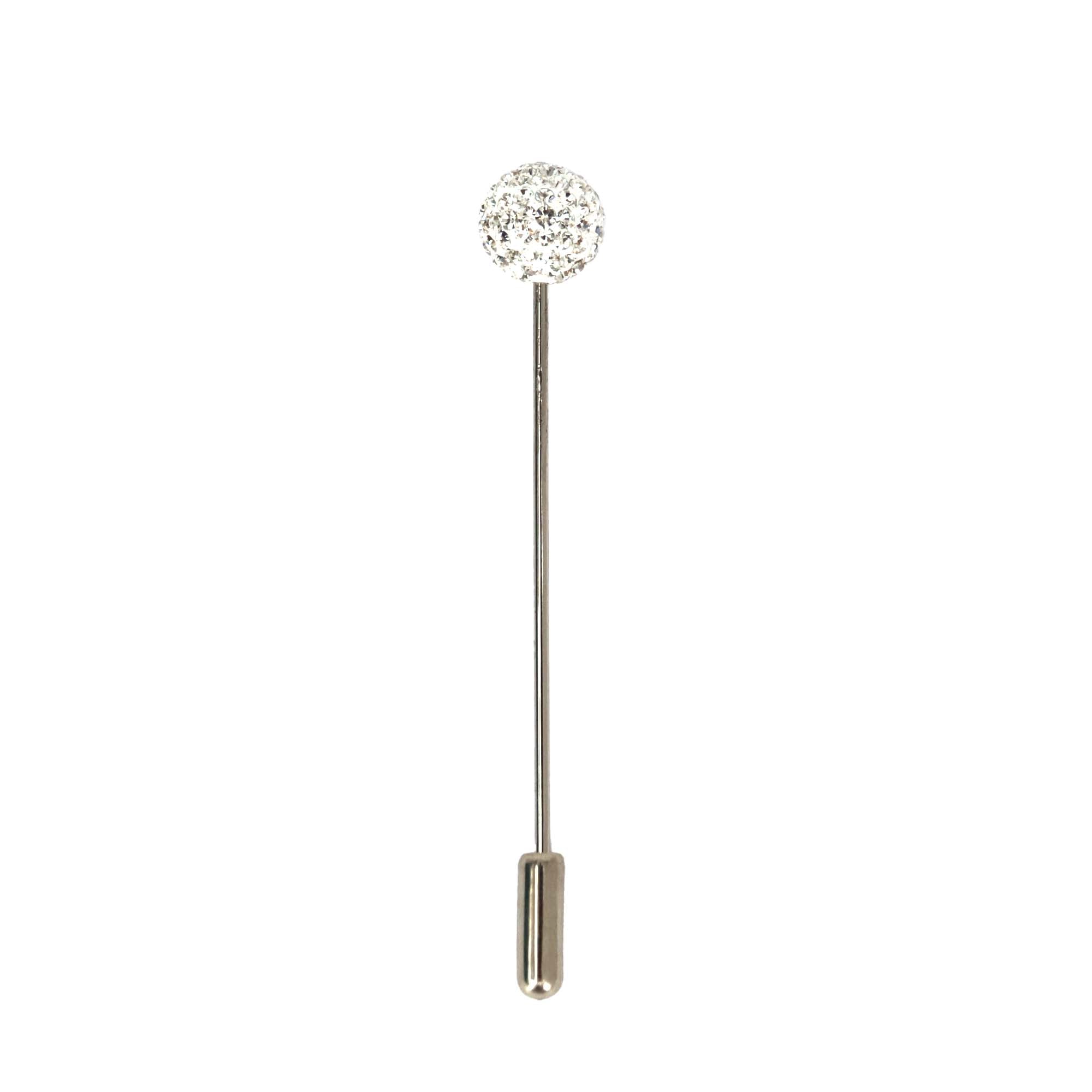 Crystal Ball Lapel Pin Silver & White Crystal MonsterTie